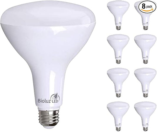 Bioluz BR40 LED Light Bulb - 90 CRI Dimmable Flood Light (16W) Soft White 3000K LED Bulbs - 110 Beam Angle Indoor & Outdoor Lighting - Pack of 8