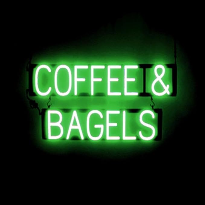 SpellBrite COFFEE & BAGELS Sign | Cafe-Related Sign with Neon Look, Green LED Light Source | 28.8" x 15.0"