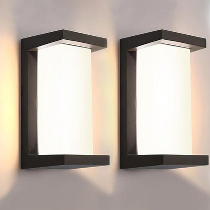 wowlite Outdoor Wall Lights for House 2 Pack, LED Exterior Lighting Fixtures 3 Colors Changeable, Matte Black Outdoor Sconce Lights, IP65 Waterproof Front Porch Light for Garage Garden Patio