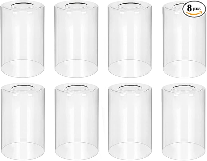 8 Pack Clear Glass Lamp Shade，Glass Shade Covers Replacements for Light Fixtures，Cylinder Globe Glass Shades Covers for Pendant Lights Chandeliers Wall Sconces Bath Vanity Lights