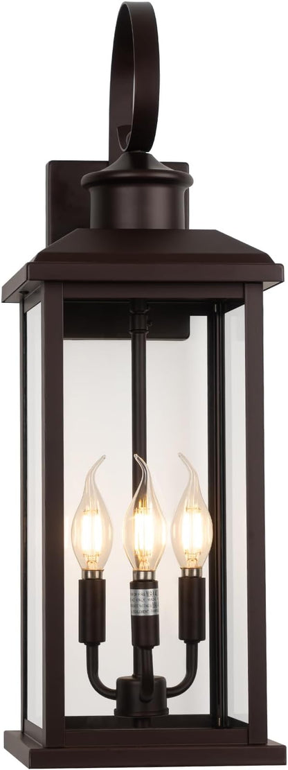 24" Outdoor Lighting Fixture- Bronze 3-Light Exterior Lighting Fixture Waterproof Modern Porch Sconce, Outside Lantern for House Garage Patio E12 Base
