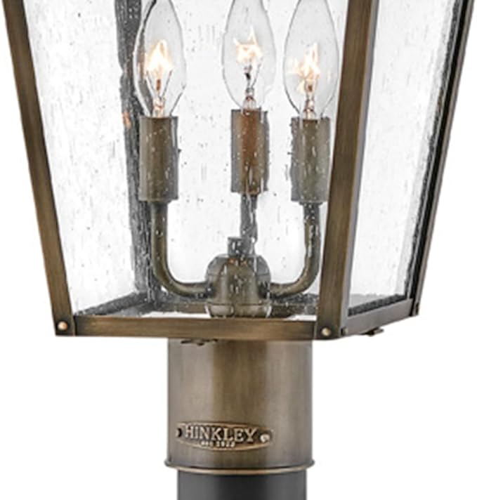 Hinkley Huntersfield Medium Post Top or Pier Mount Outdoor Lantern - Aluminum, Clear Seedy Glass, Traditional European Style - Burnished Bronze Finish