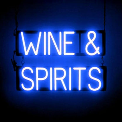 SpellBrite WINE & SPIRITS Sign | Wine-Related Sign with Neon Look, Blue LED Light Source | 22.4" x 15.0"