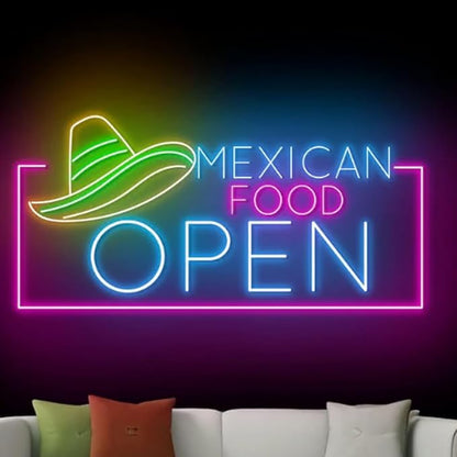 Mexican Food Open Neon Sign, 20" LED Restaurant Sign, Taco Bar Neon Light, Mexican Restaurant Decor