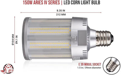 RuggedGrade Aries IV CS Series 150W LED Corn Light Bulb | 22,000 Lumens | Color Selectable 3000K/4000K/5000K | E39 Base | Energy Efficient LED Light | DLC 5.1 Premium
