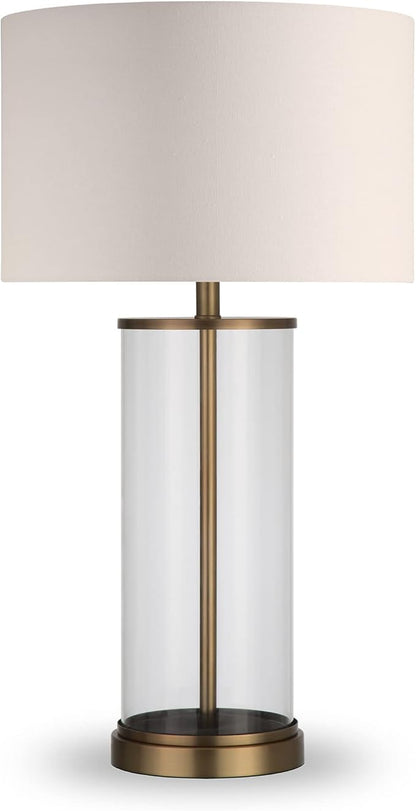 Henn&Hart 28" Tall Table Lamp with Fabric Shade in Antique Brass/White, Lamp, Desk Lamp for Home or Office