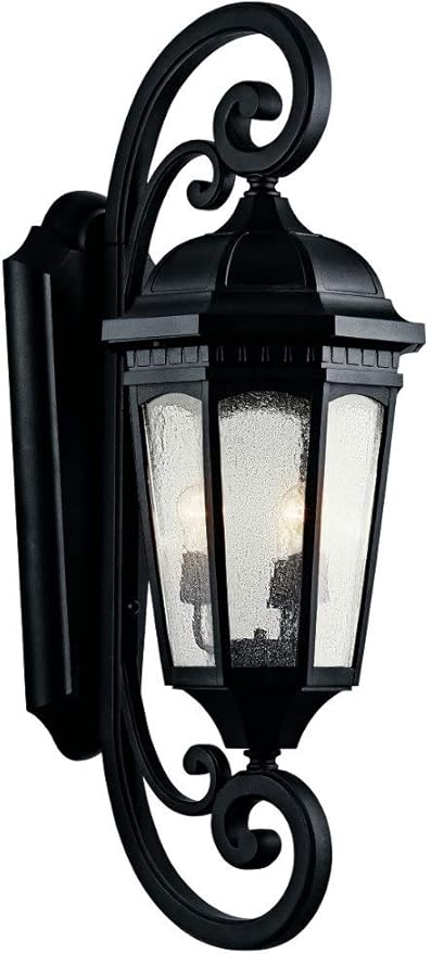 Kichler Courtyard 40.50" 3 Light Outdoor Wall Light with Clear Seeded Glass in Textured Black