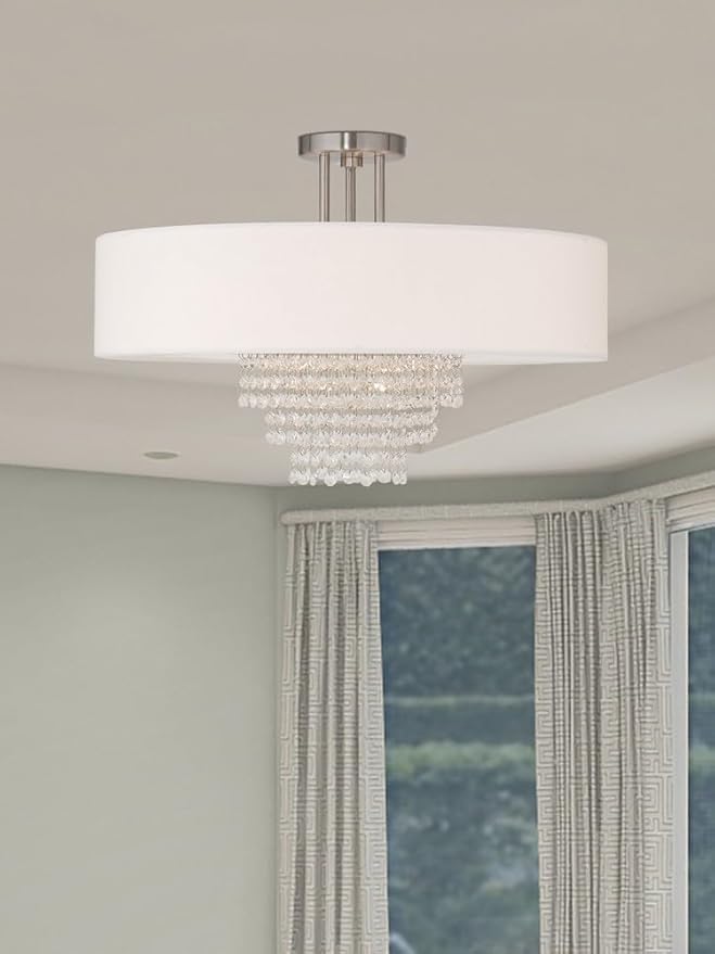 Livex Lighting 51029-91 Crystal Accents Five Light Ceiling Mount from Carlisle Collection in Pwt, Nckl, B/S, Slvr. Finish, Brushed Nickel