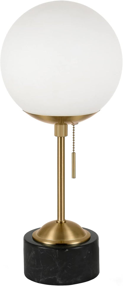 Reagan 17.75" Tall Table Lamp with Glass Shade in Brass/ Black Marble/White Milk