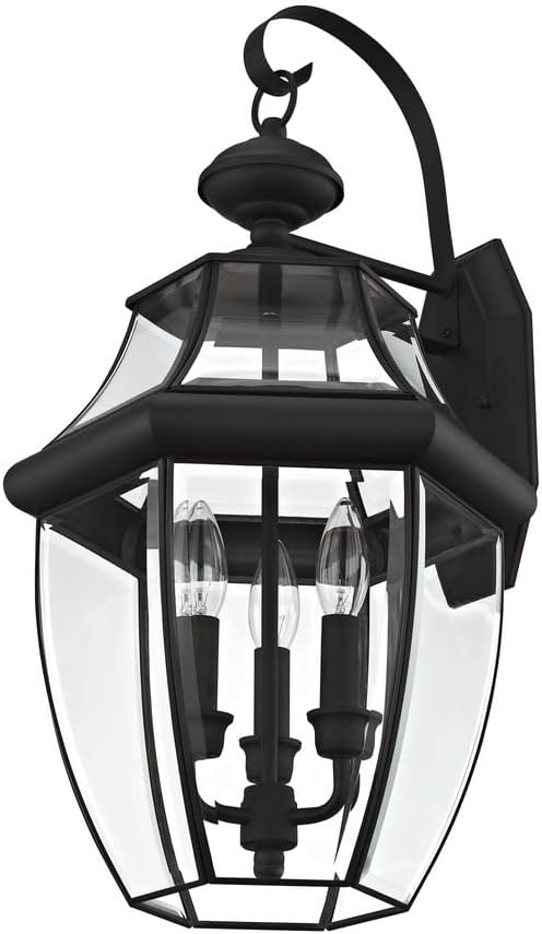Livex Lighting 2351-06 Outdoor Wall Lantern with Clear Beveled Glass Shades, Verdigris