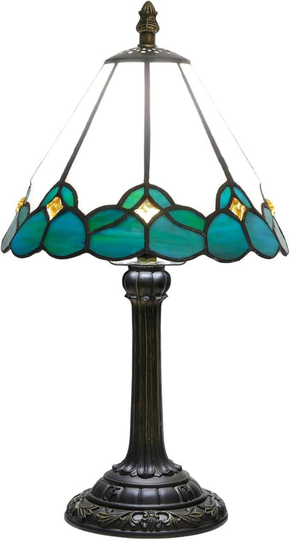 White Tiffany Lamp Small Bedside Dector Light Vintage Stained Glass Table Lamp Living Room Night Lamp Farmhouse Cute Blue Green Butterfly Wings Style Bedroom Nightstand Desk Lamps 8 Inch Mini Gift