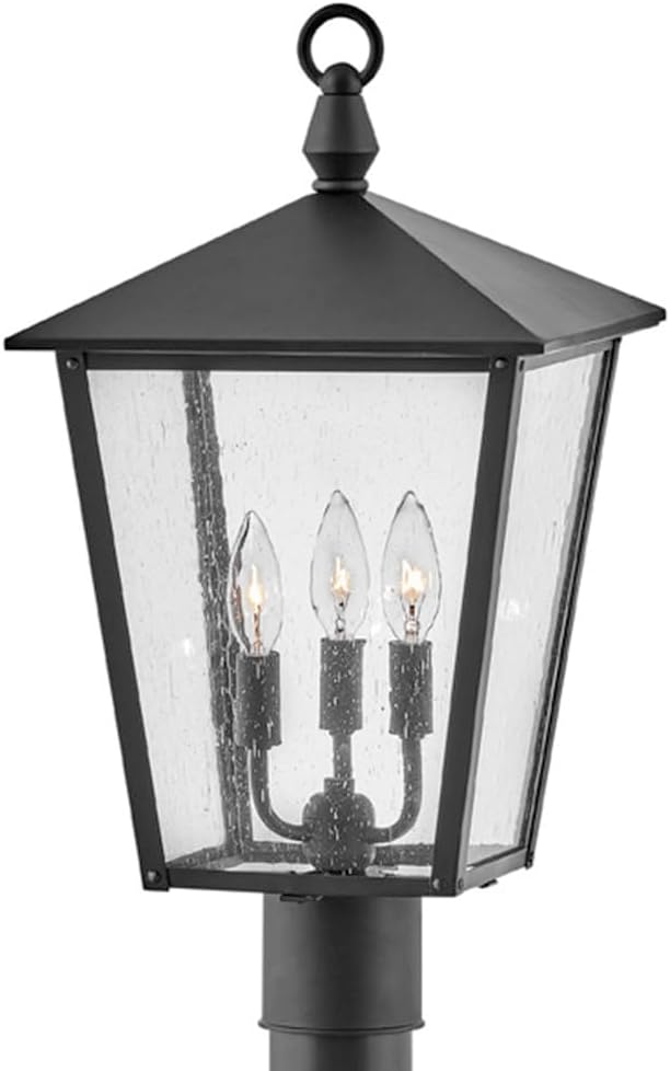 Hinkley Huntersfield Medium Post Top or Pier Mount Outdoor Lantern - Aluminum, Clear Seedy Glass, Traditional European Style - Black Finish