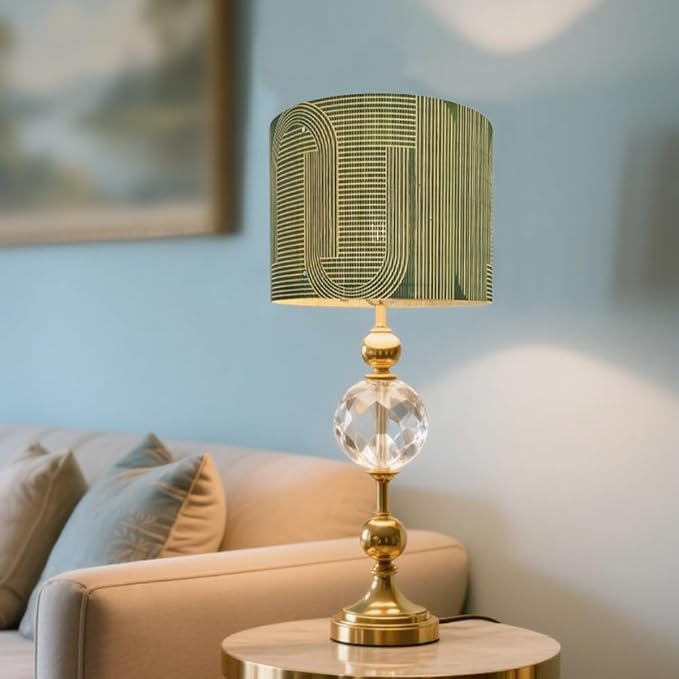 Rustic Bamboo Drum lamp Shade for table lamps and floor lamps with Decorative Geometric Green Figure, ideal for living room bedroom, easy assemble, size 11.8Inch*9Inch