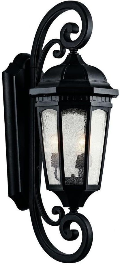 Kichler Courtyard 40.50" 3 Light Outdoor Wall Light with Clear Seeded Glass in Textured Black