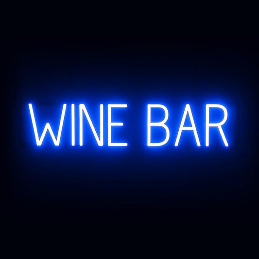 SpellBrite WINE BAR Sign | Wine-Related Sign with Neon Look, Blue LED Light Source | 29.2" x 6.3"