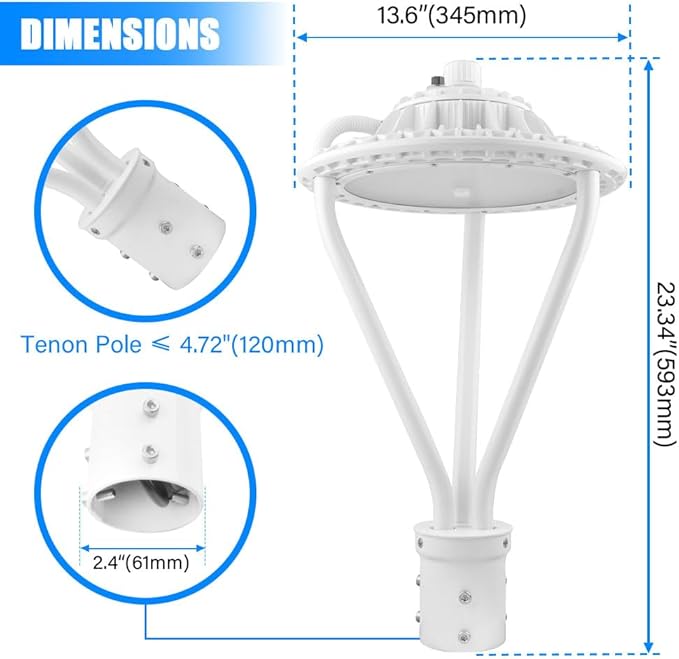 LED Post Top Light 75/100/150W Adjustable 19500 LM 3000/4000/5000K LED Circular Area Light Outdoor Pole Lights with Photocell, IP67 Parking Lot Lights Fixture Commercial Lighting, 100-277V