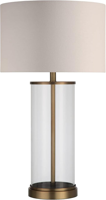 Henn&Hart 28" Tall Table Lamp with Fabric Shade in Antique Brass/White, Lamp, Desk Lamp for Home or Office