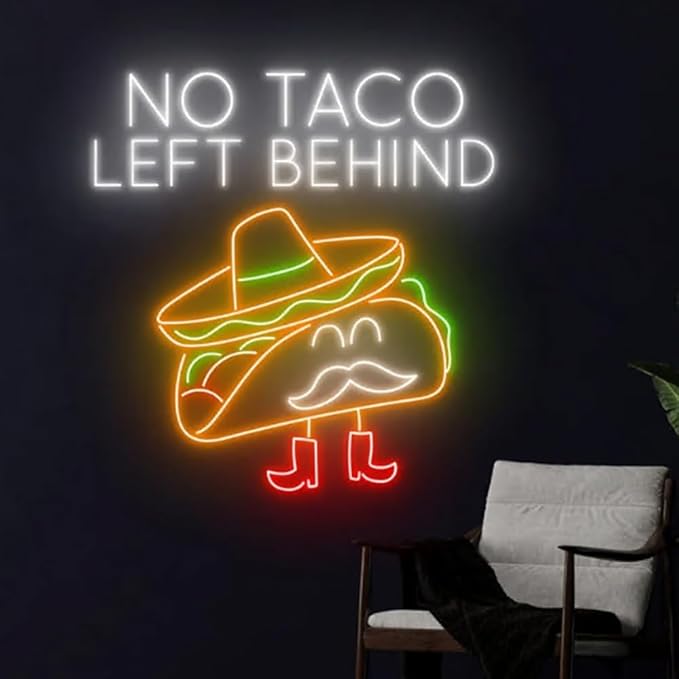 No Taco Left Behind Neon Sign, Tacos Neon Light, Mexican Tacos Led Light, Tacos Led Sign,Mexico Restaurant Neon Light Size:20inches