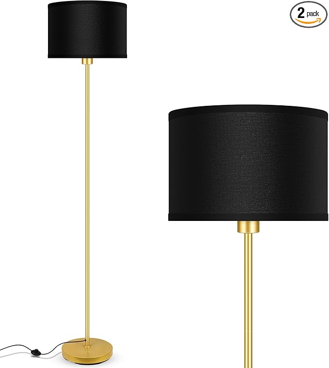Gold Floor Lamps for Living Room, Modern Bright Standing Lamp, Black Lamp Shades, Foot Switch, Simple Pole Lamps Corner Lamp for Bedroom,Office, Living Room, Den, Black Living Room Lamp(No Bulb)