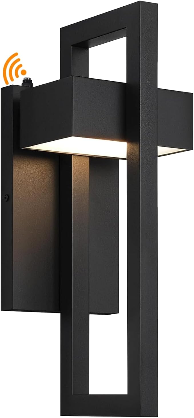 LED Outdoor Wall Lights Dusk to Dawn Outdoor Lighting, Modern Exterior Lighting Fixture Matte Black Outdoor Wall Sconce 3000K Integrated Outside Wall Mount Lights for Porch Garage