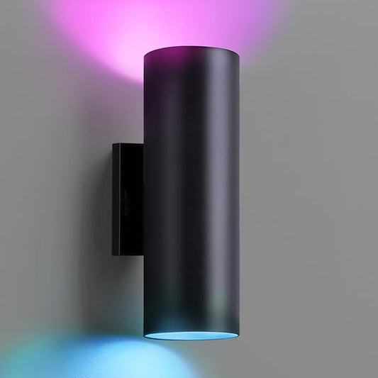 SHIMR Modern Outdoor Wall Lights Color Changing, RGBCW Smart Outdoor Lights Ambiance Sconce with Remote Control, Black Aluminum Exterior Lighting Fixtures Up and Down Lights [ETL Listed]