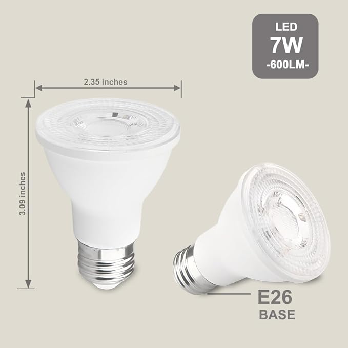 FTL 20-Pack PAR20 Led Bulbs 3000K, 7W 600LM Dimmable Warm White 50W 60W Equivalent, Flood Light Bulb Indoor Outdoor, E26 Spotlight for Recessed Lighting
