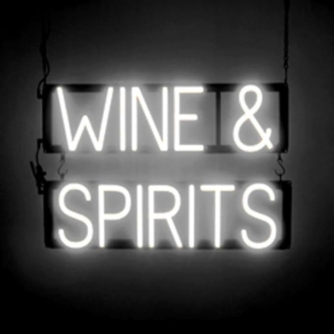 SpellBrite WINE & SPIRITS Sign | Wine-Related Sign with Neon Look, White LED Light Source | 22.4" x 15.0"