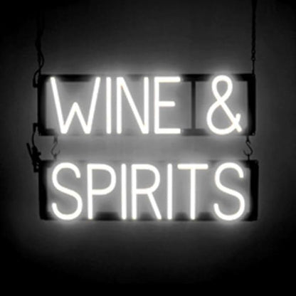 SpellBrite WINE & SPIRITS Sign | Wine-Related Sign with Neon Look, White LED Light Source | 22.4" x 15.0"