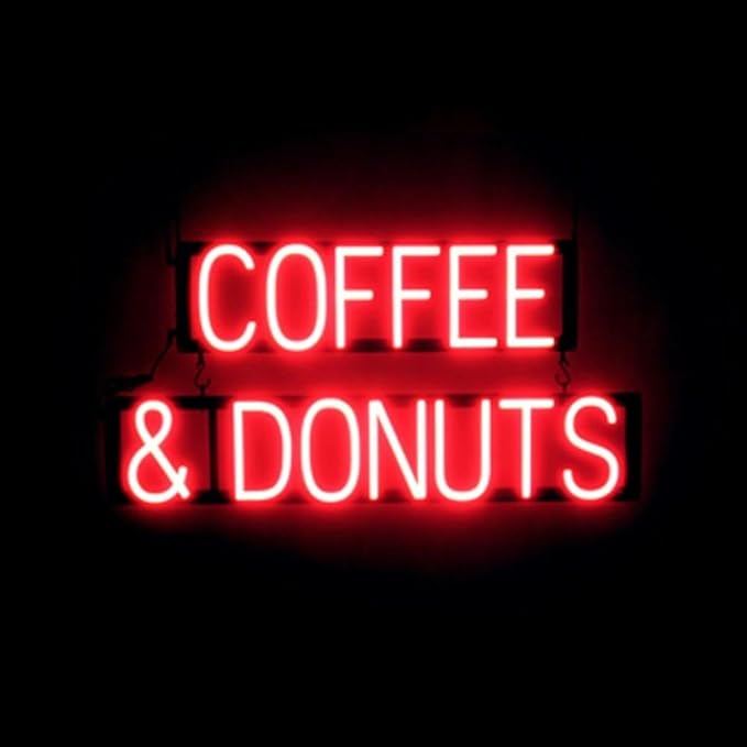 SpellBrite COFFEE & DONUTS Sign | Cafe-Related Sign with Neon Look, Red LED Light Source | 30.8" x 15.0"