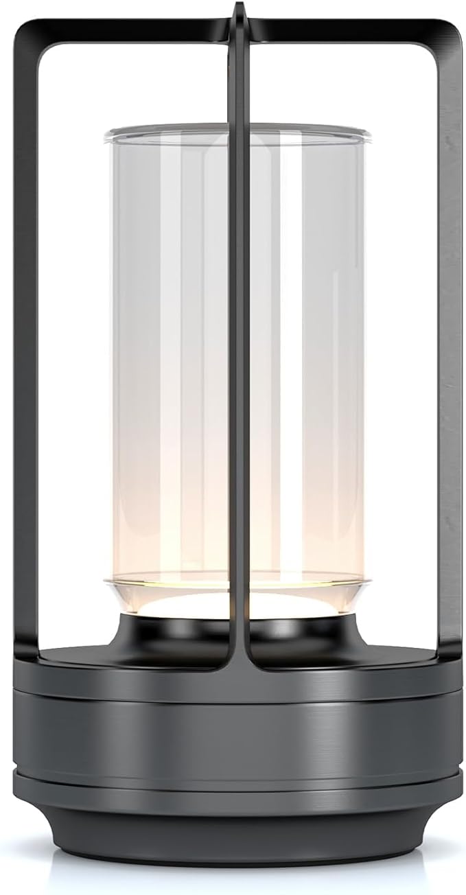 Cordless Portable LED Table Lamp, Rechargeable Battery Operated Desk Lamp with Touch Sensor, 3-Way Dimmable Suitable for Bars/Cafes/Restaurants/Bedrooms/Camping (Grey)
