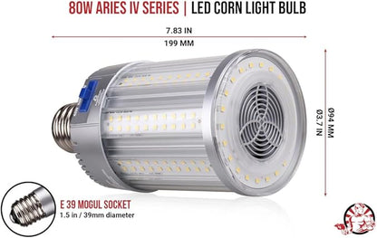 RuggedGrade Aries IV Series 80W LED Corn Light Bulb | 11,600 Lumens | 5000K Bright White | E39 Base | 277-480V High Voltage | Energy Efficient LED Light | DLC 5.1 Premium