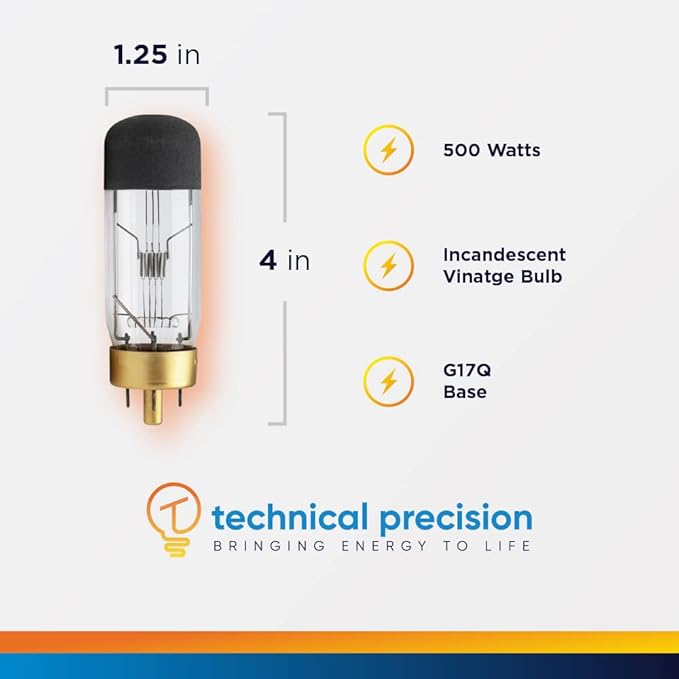 Technical Precision 500W Carousel Slide Projector Bulbs Replacement for GAF 1680 Light Bulb G17Q Base Incandescent T10 Vintage Bulb - 120V - Clear - 1 Pack
