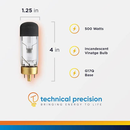 Technical Precision 500W Carousel Slide Projector Bulbs Replacement for GAF 1680 Light Bulb G17Q Base Incandescent T10 Vintage Bulb - 120V - Clear - 1 Pack