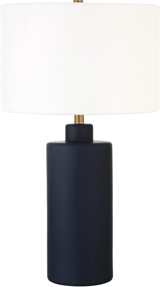 Carlina 25" Tall Ceramic Table Lamp with Fabric Shade in Matte Navy/White