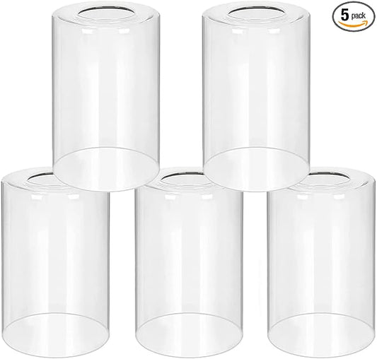 5 Pack Clear Glass Lamp Shade，Glass Shade Covers Replacements for Light Fixtures，Cylinder Globe Glass Shades Covers for Pendant Lights Chandeliers Wall Sconces Bath Vanity Lights