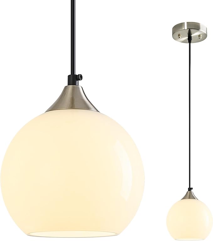 Milky Luster Glass Pendant Lights Kitchen Island Globe Pendant Light Fixtures Modern Pendant Lighting for Bedroom Living Dining Room Light Fixture (5.9 in, 1 Pack)