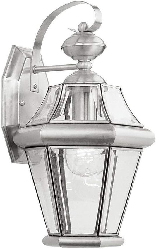 Livex Lighting 2161-91 Outdoor Wall Lantern with Clear Beveled Glass Shades, Brushed Nickel