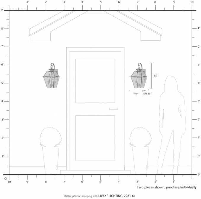 Livex Lighting 2281-01 Westover 2-Light Outdoor Wall Lantern, Antique Brass, 18" x 11" x 11.8"