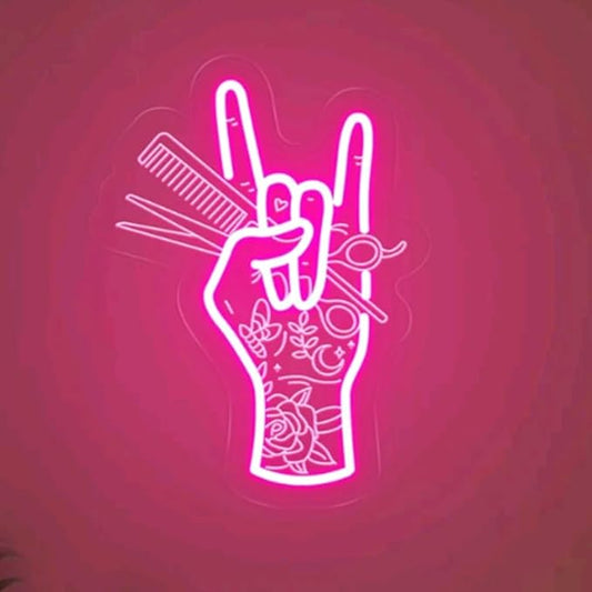 Stylish Hand Holding Scissors and Comb Peace Neon Sign, Hair studio Led, Beauty Shop Neon Decor, Salon Clipart Sign, Custom Business Sign Size:15x20inches
