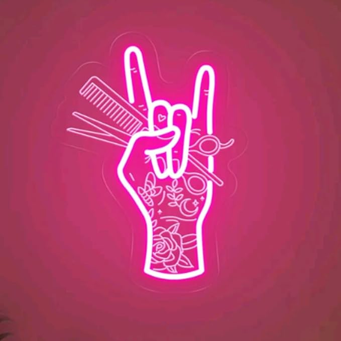 Stylish Hand Holding Scissors and Comb Peace Neon Sign, Hair studio Led, Beauty Shop Neon Decor, Salon Clipart Sign, Custom Business Sign Size:15x20inches