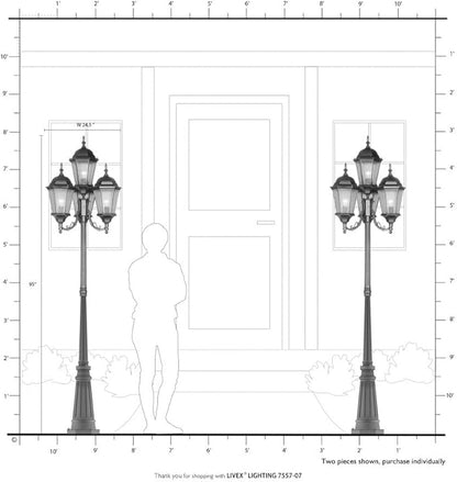 Livex Lighting 7557-07 Hamilton 4 Light Outdoor 4 Head Post, Bronze,25" x 24.5" x 28"