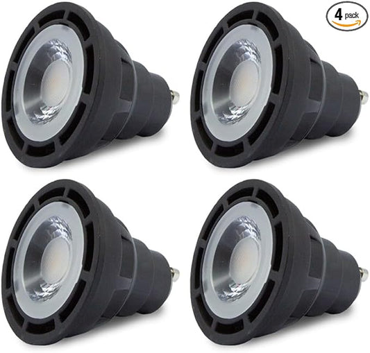 SunLight2® Premium Edition | GU10 LED Bulb 7W | 120V AC | 3000K to 1800K Dim to Warm | CRI 97+ | 36° Beam Angle MR16 Spotlight | Black Finish | 4 Pack | Energy Efficient Flicker Free