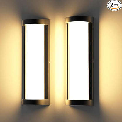 Sytmhoe 2Packs 10%-100% Dimming Exterior Wall Lights,16in Dimmable LED Modern Patio Wall Light Fixture, Black Aluminum&Dual PC Wall Sconce for Garage Bathroom Room Courtyard House(2Packs 3000K)