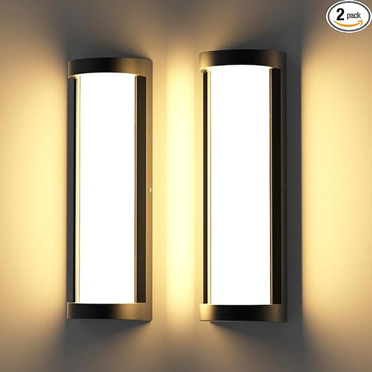 Sytmhoe 2Packs 10%-100% Dimming Exterior Wall Lights,16in Dimmable LED Modern Patio Wall Light Fixture, Black Aluminum&Dual PC Wall Sconce for Garage Bathroom Room Courtyard House(2Packs 3000K)