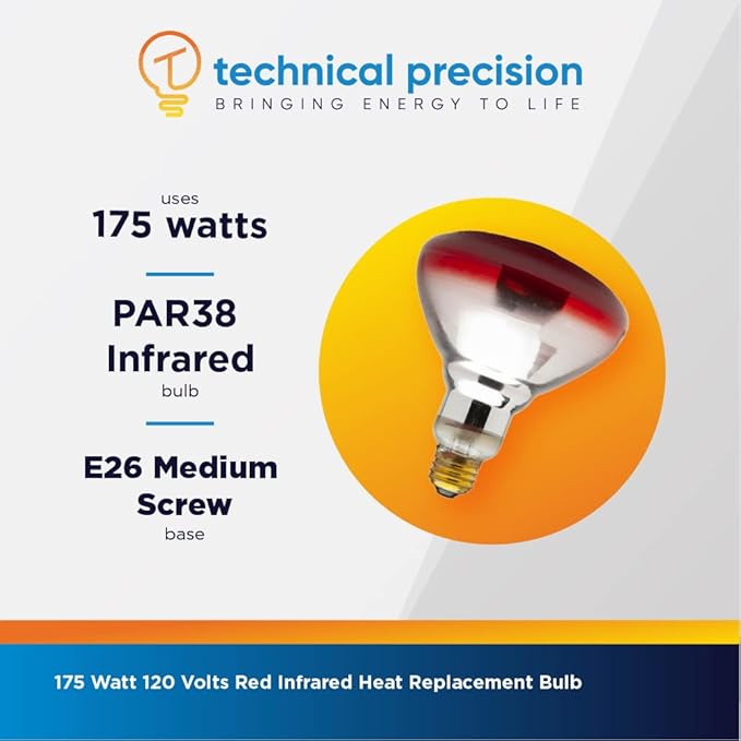 Technical Precision Replacement for Ge General Electric G.e Wb08x10029 Red Infrared Bulb 175 Watt Bulb Warming Lamp - 120V PAR38 Infrared Light Bulb - 1 Pack