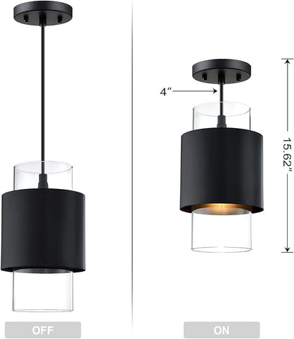 1 Light 3 Pack Hanging Indoor Kitchen Island Pendant Light 6" Drum Glass Shade Pendant Ceiling Light Fixtures Modern Farmhouse Dinning Over Sink (Black Finish)