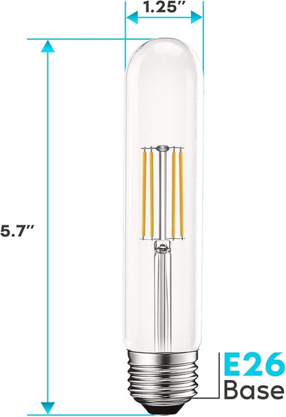 LUXRITE Vintage T9 LED Tube Light Bulbs 60W Equivalent, 3000K Soft White, 550 Lumens, Dimmable Edison Tubular Light Bulbs 5W, Clear Glass, LED Filament Bulb, UL Listed, E26 Standard Base (4 Pack)