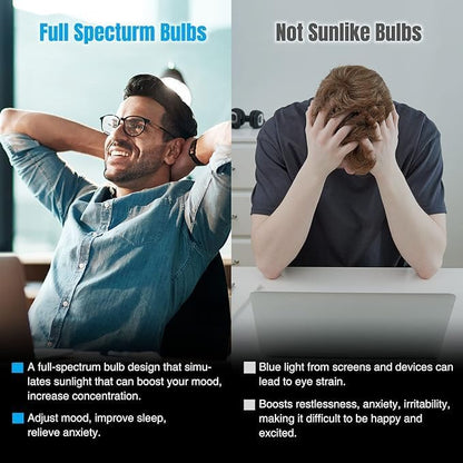 Neporal Full Spectrum Light Bulb, 6000K UV-Free Daylight Sunlight Light Bulbs, 9W (60W Equivalent) LED CRI 90, Flicker-Free, 30,000 Hrs Lifespan, E26/E27 Natural Light Bulb for Home & Office - 6PK