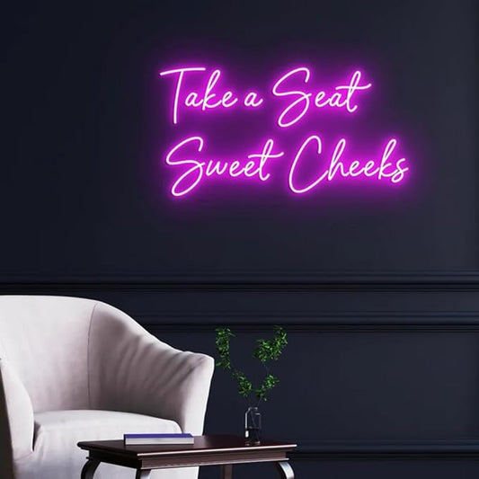 Take a seat sweet cheeks Neon Sign Light Bathroom Wall Decor, Beauty Room Salon Wall Sign Size:W20xH10inches