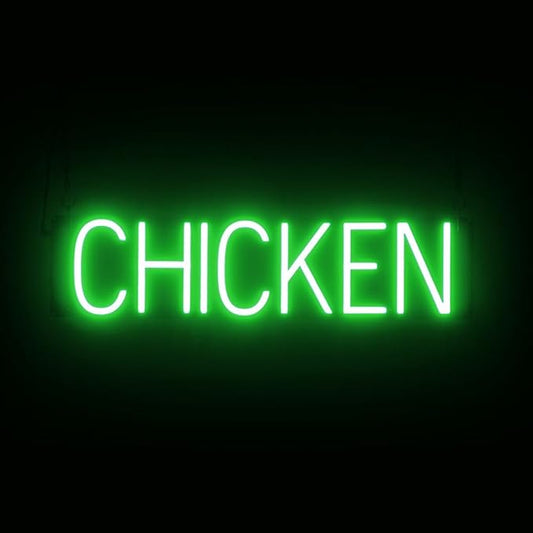 SpellBrite CHICKEN Sign | Food-Related Sign with Neon Look, Green LED Light Source | 25.3" x 6.3"